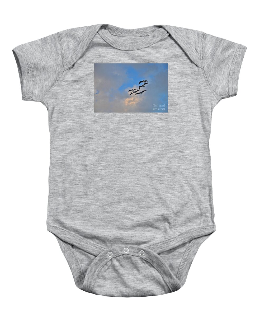  Baby Onesie featuring the photograph 14- Pelican Patrol by Joseph Keane