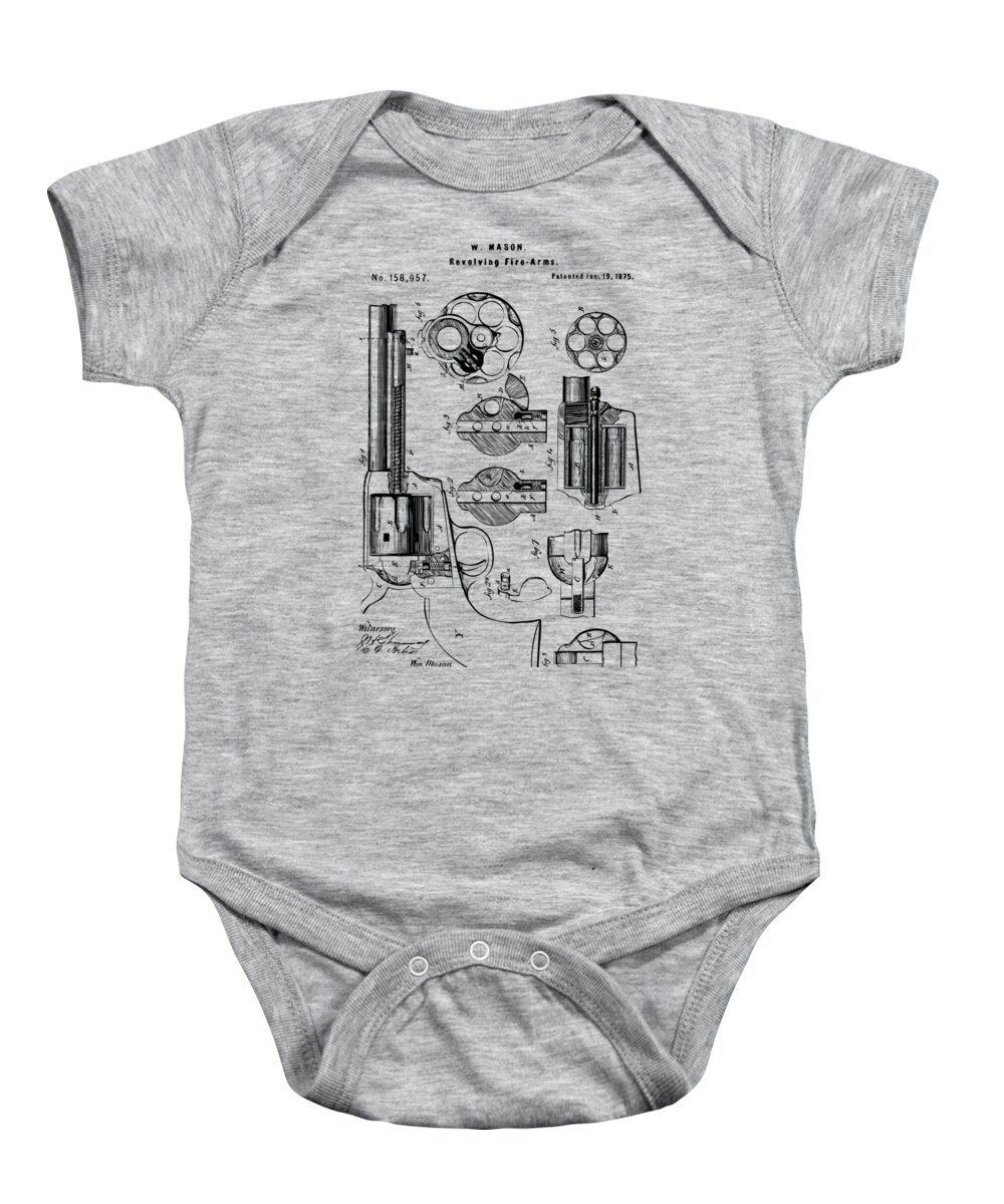 Colt Baby Onesie featuring the digital art 1875 Colt Peacemaker Revolver Patent Vintage by Nikki Marie Smith