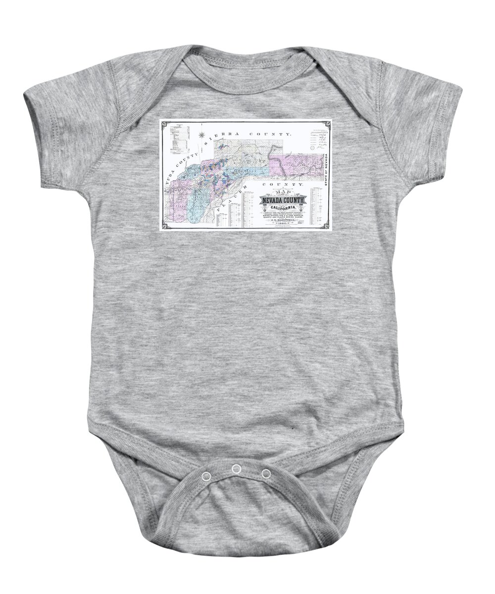 Map Baby Onesie featuring the digital art 1880 Nevada County Mining Claim Map by Lisa Redfern