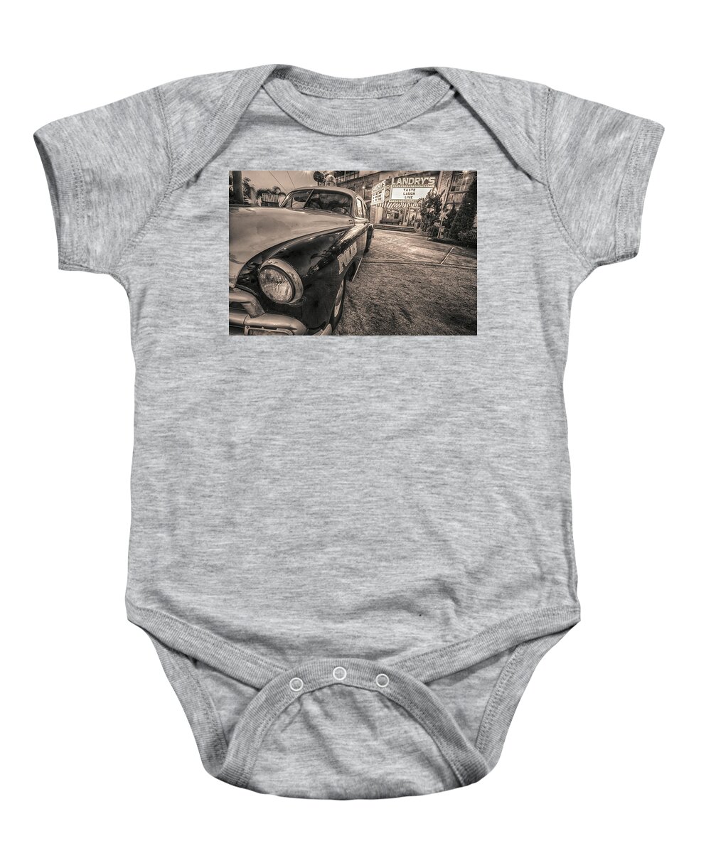 '52 Chevy Baby Onesie featuring the tapestry - textile 1952 Chevy Black and White by Kathy Adams Clark
