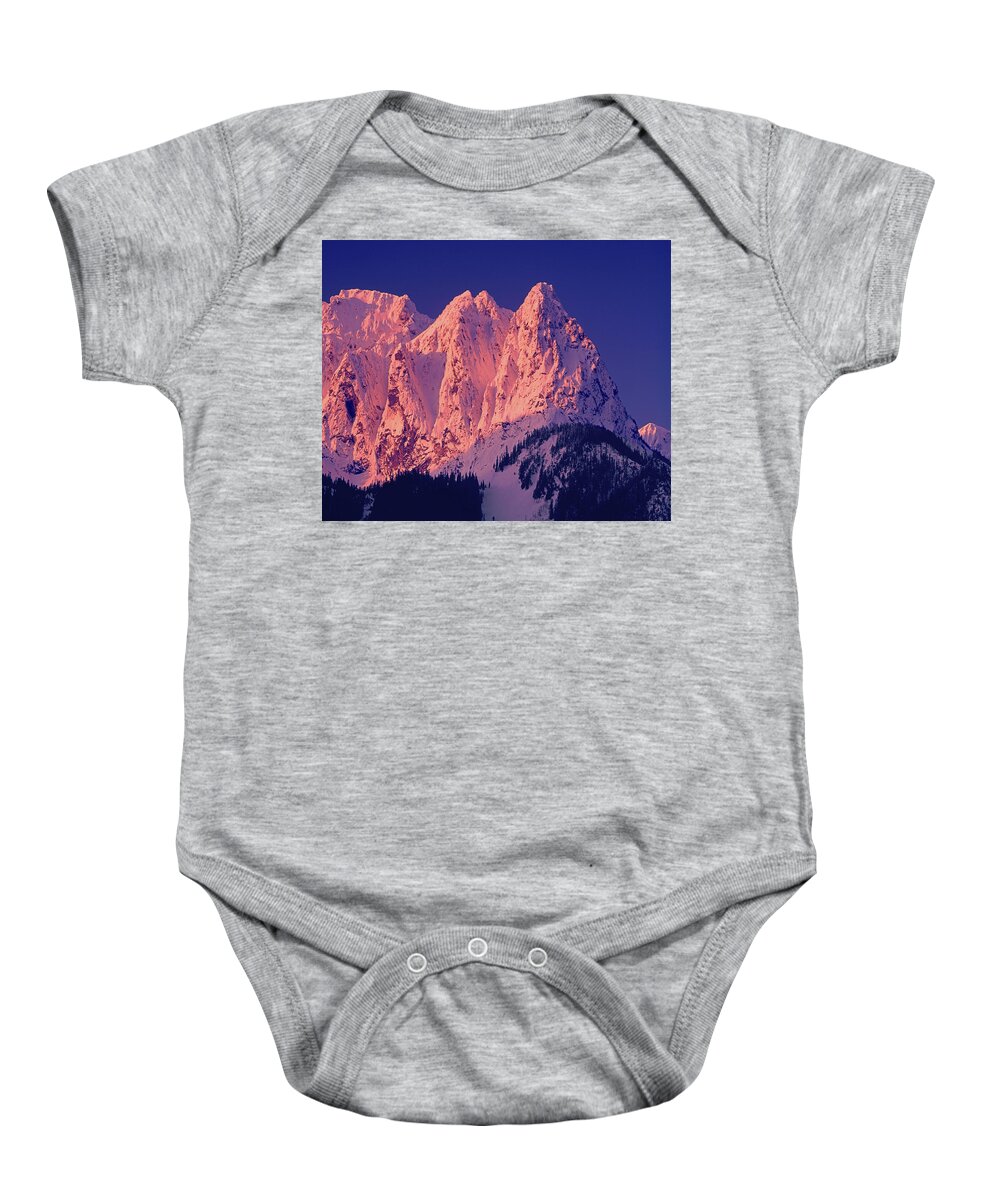 Mt. Index Baby Onesie featuring the photograph 1M4503-A Three Peaks of Mt. Index at Sunrise by Ed Cooper Photography