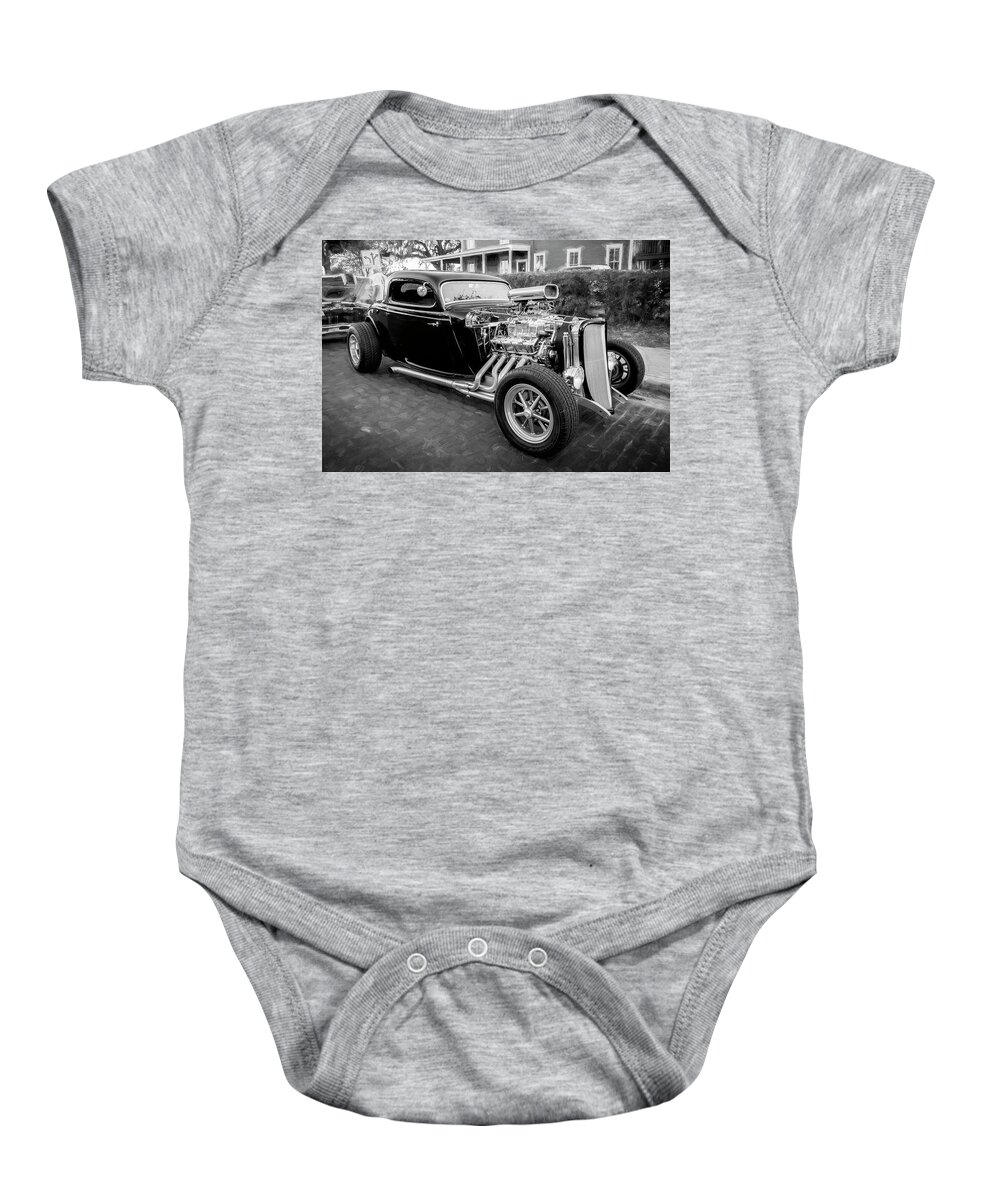 1934 Ford Baby Onesie featuring the photograph 1934 Ford Hot Rod Coupe BW #2 by Rich Franco
