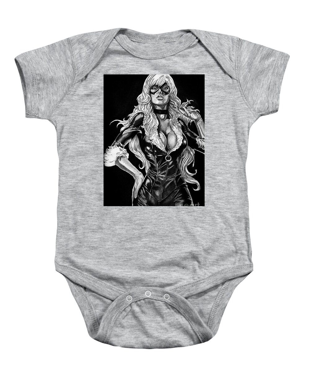 Black Baby Onesie featuring the drawing Black Cat #2 by Bill Richards