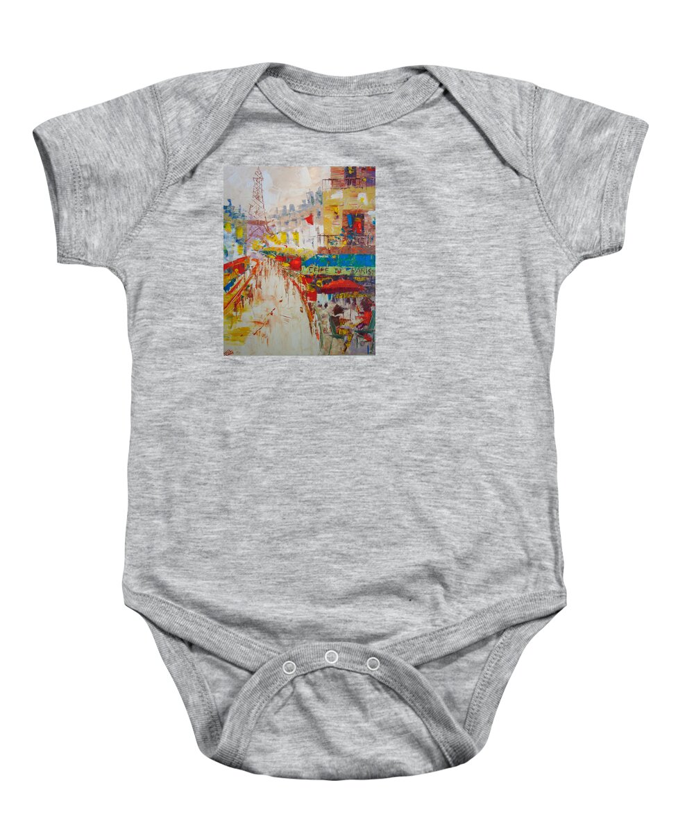 Floral Baby Onesie featuring the painting Cafe de Paris #4 by Frederic Payet