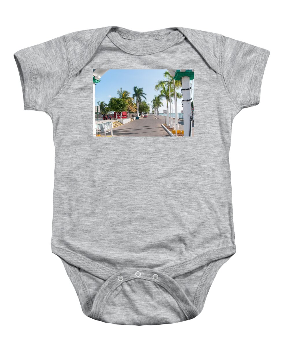 Mexico Quintana Roo Baby Onesie featuring the digital art Chetumal Dock and Boats #2 by Carol Ailles