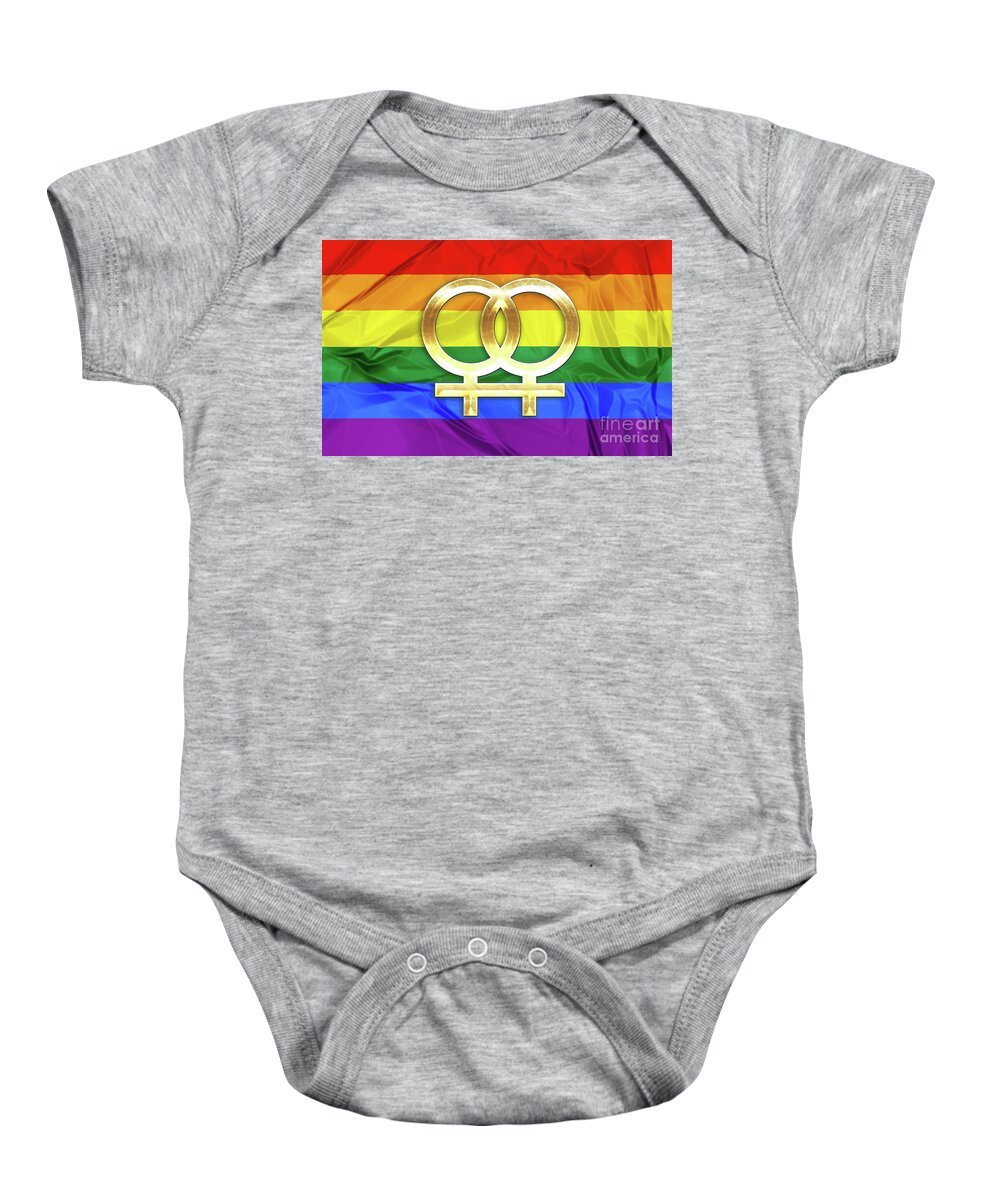 Affection Baby Onesie featuring the digital art Lesbian symbols by Benny Marty