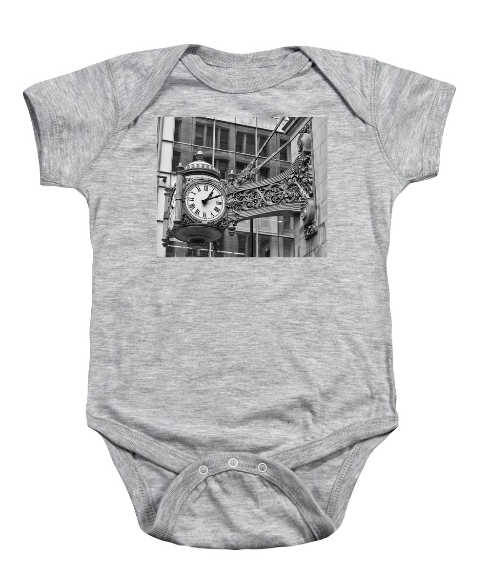Architecture Baby Onesie featuring the photograph Marshall Field Great Clock #2 by Jerry Fornarotto