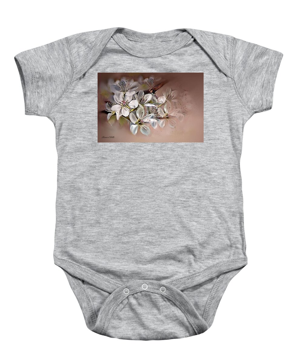 Pear Baby Onesie featuring the painting Oriental Pear Blossom #2 by Bonnie Willis