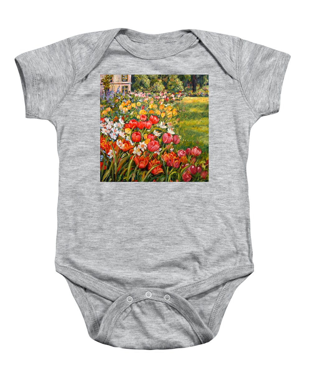 Flowers Baby Onesie featuring the painting Red Tulips #2 by Ingrid Dohm
