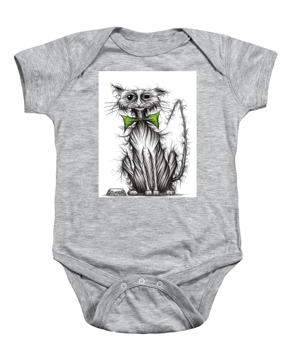Stinker Baby Onesie featuring the drawing Stinker the cat #2 by Keith Mills