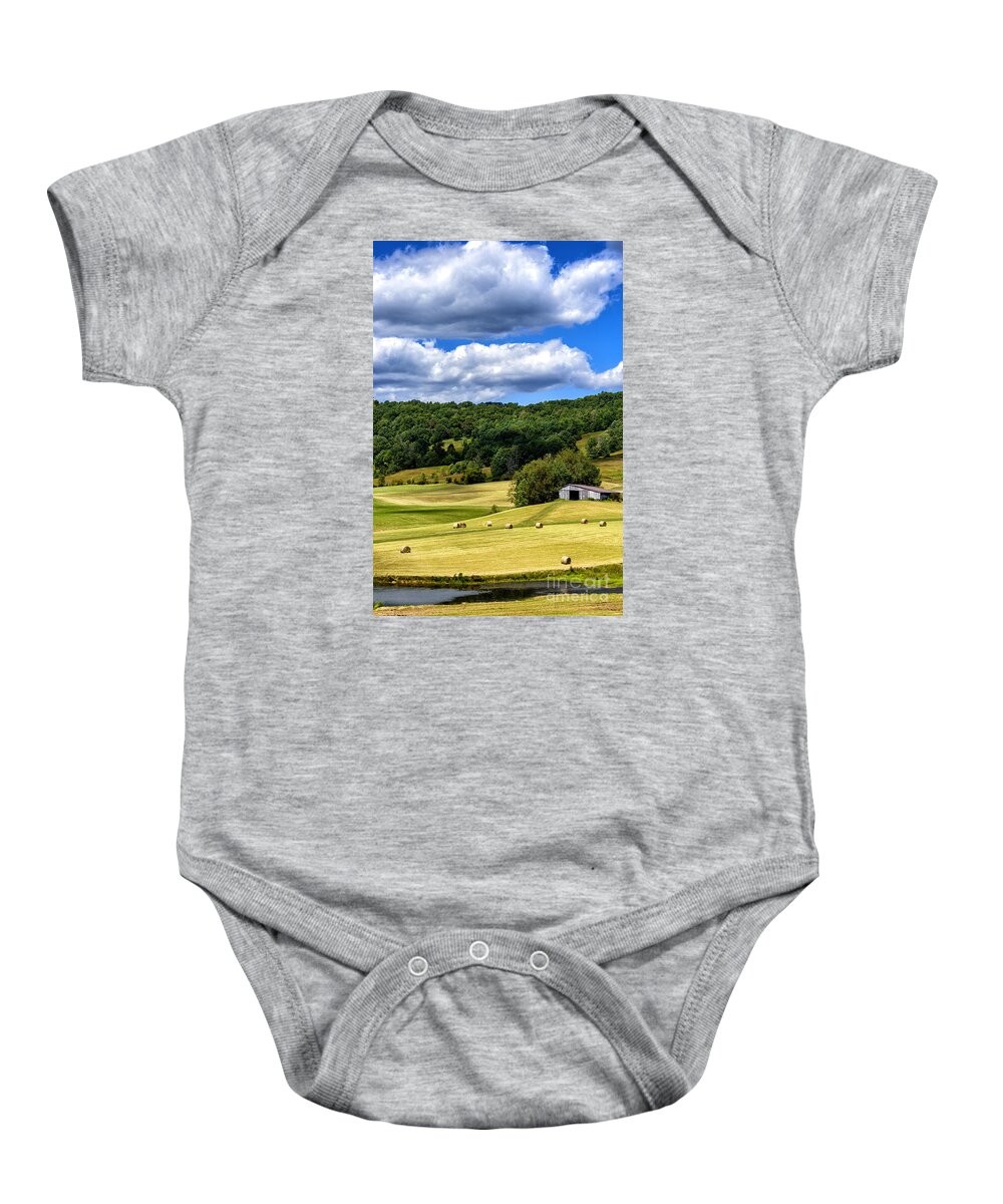 Summer Morning Baby Onesie featuring the photograph Summer Morning Hay Field #2 by Thomas R Fletcher