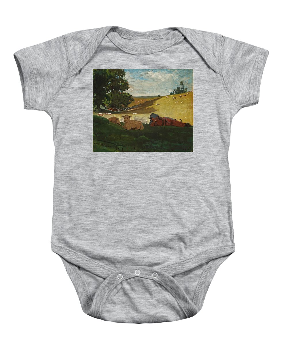 Winslow Homer Baby Onesie featuring the drawing Warm Afternoon. Shepherdess #2 by Winslow Homer