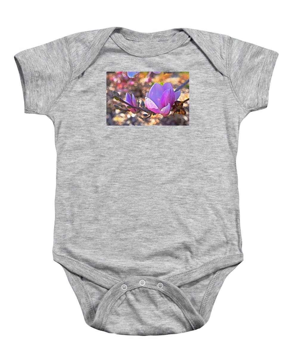 Magnolias Baby Onesie featuring the photograph 2015 Early Spring Magnolia by Janis Senungetuk