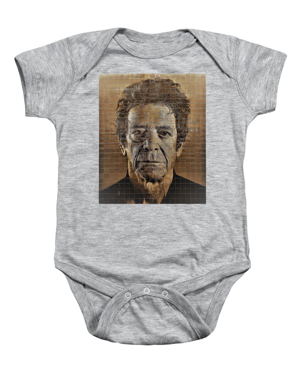 Art Baby Onesie featuring the photograph 2nd Ave Subway Art Lou Reed Tan by Rob Hans