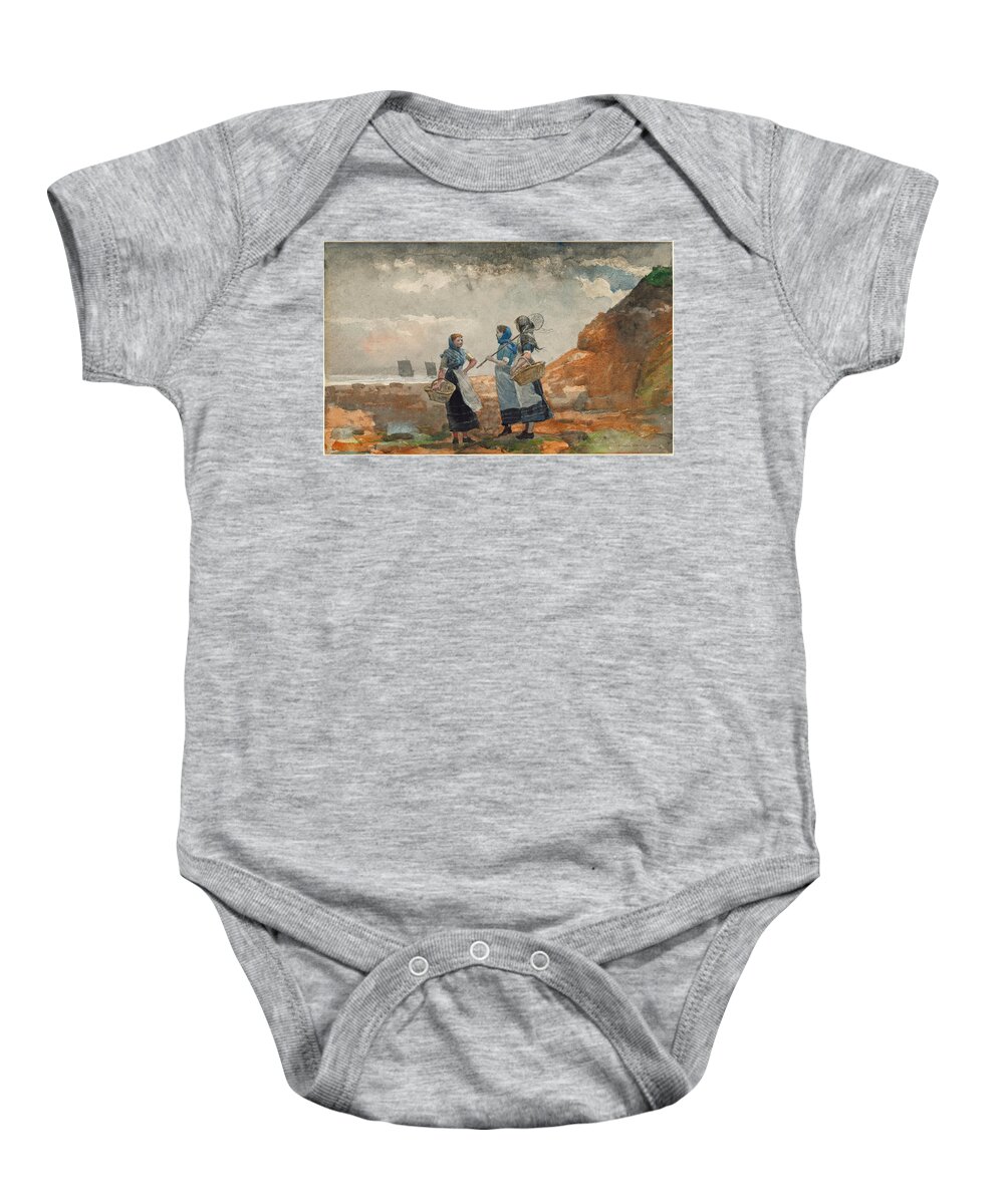 Winslow Homer Baby Onesie featuring the drawing Three Fisher Girls. Tynemouth #1 by Winslow Homer