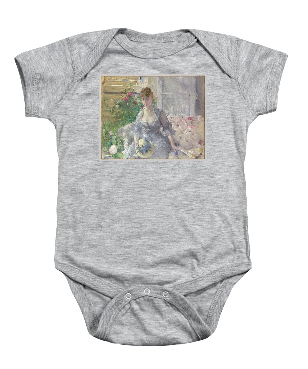 Young Woman Seated On A Sofa Baby Onesie featuring the painting Young Woman Seated on a Sofa #3 by Berthe Morisot