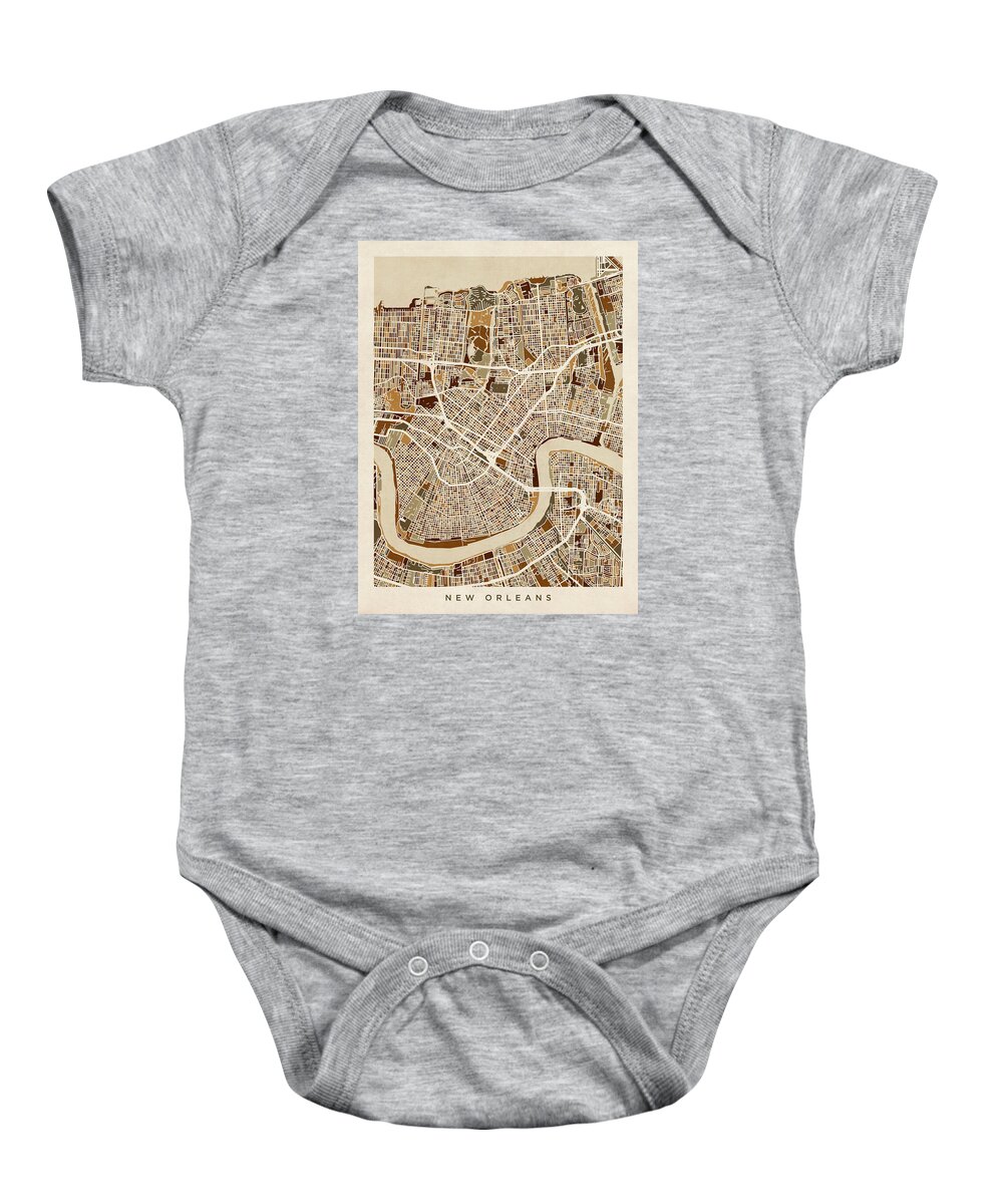 Street Map Baby Onesie featuring the digital art New Orleans Street Map #4 by Michael Tompsett