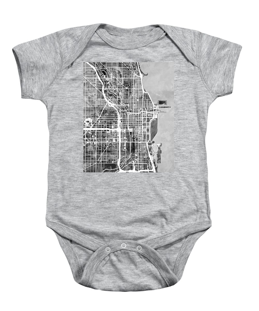 Chicago Baby Onesie featuring the digital art Chicago City Street Map #6 by Michael Tompsett