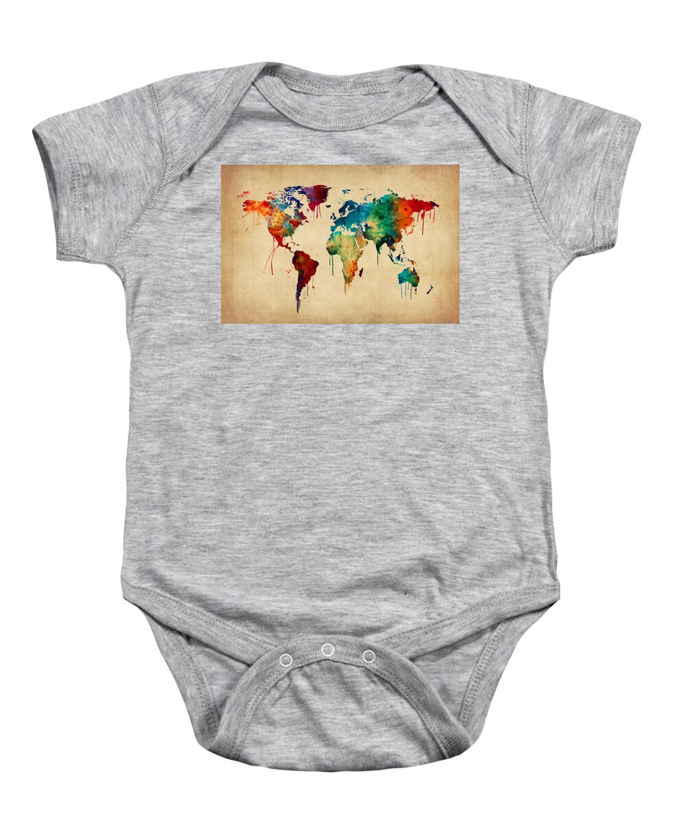 World Map Baby Onesie featuring the digital art Watercolor Map of the World Map #6 by Michael Tompsett