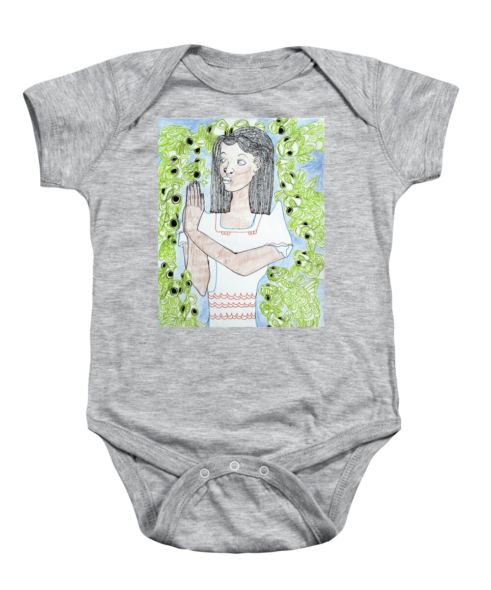  Baby Onesie featuring the painting Our Lady Star of The Sea #7 by Gloria Ssali