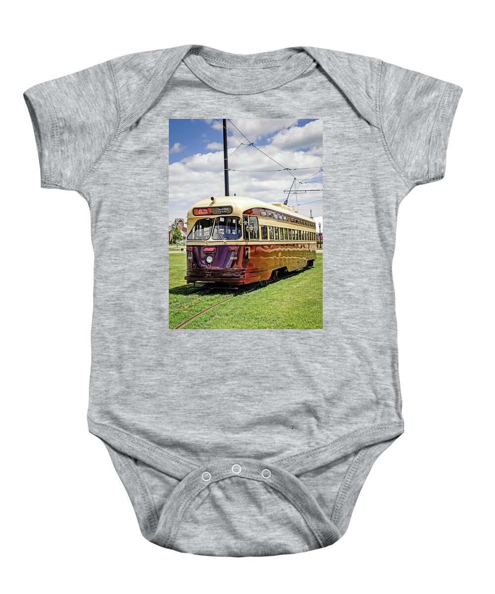 Clean Baby Onesie featuring the photograph Trolly car in Kenosha WI #7 by Chris Smith