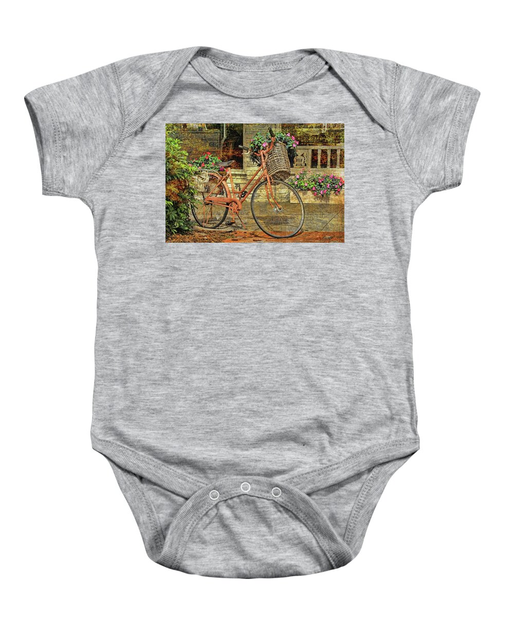 Bicycle Baby Onesie featuring the photograph A Basketful of Spring by HH Photography of Florida
