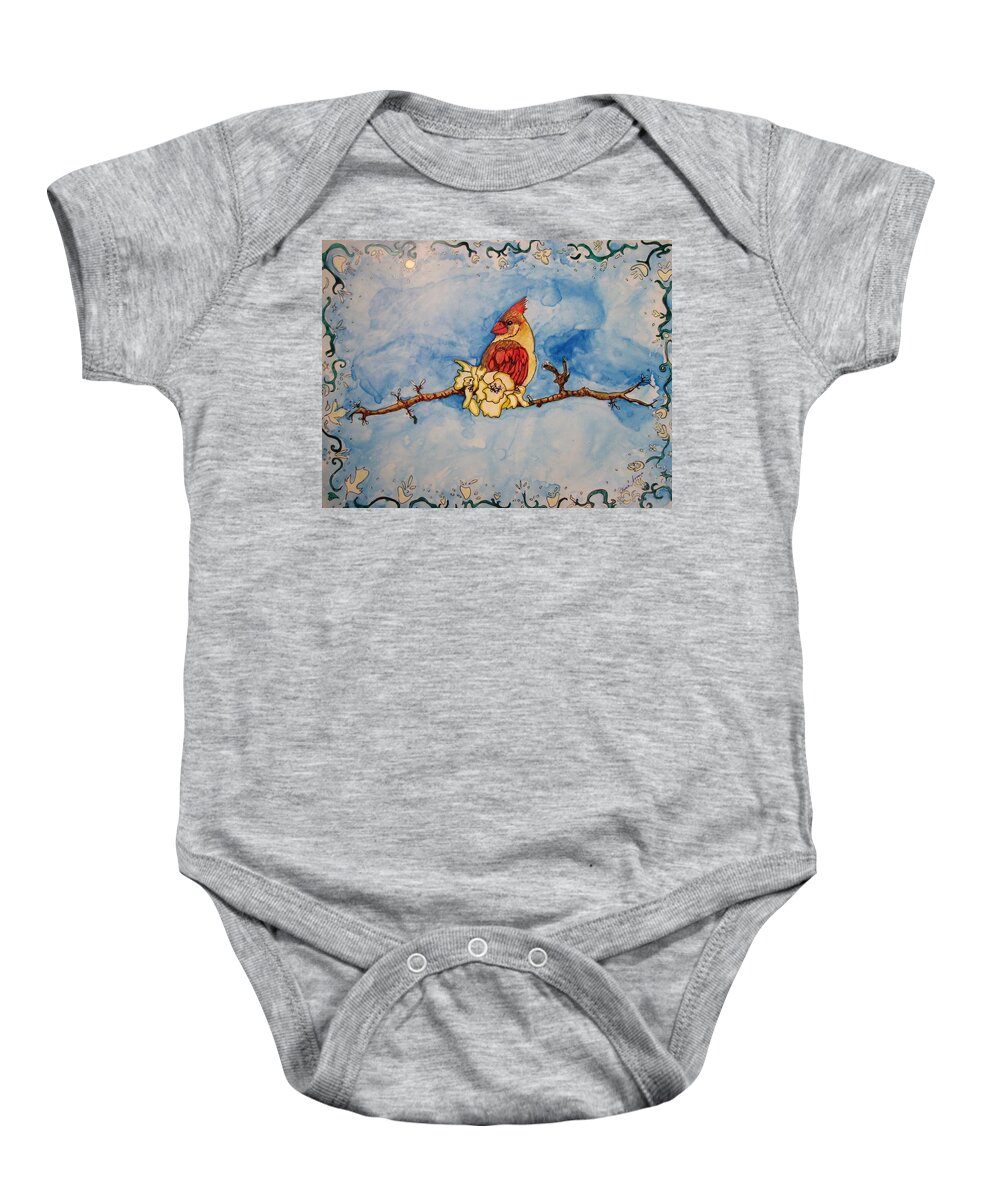 Cardinal Baby Onesie featuring the painting A Birds Delight by Patricia Arroyo