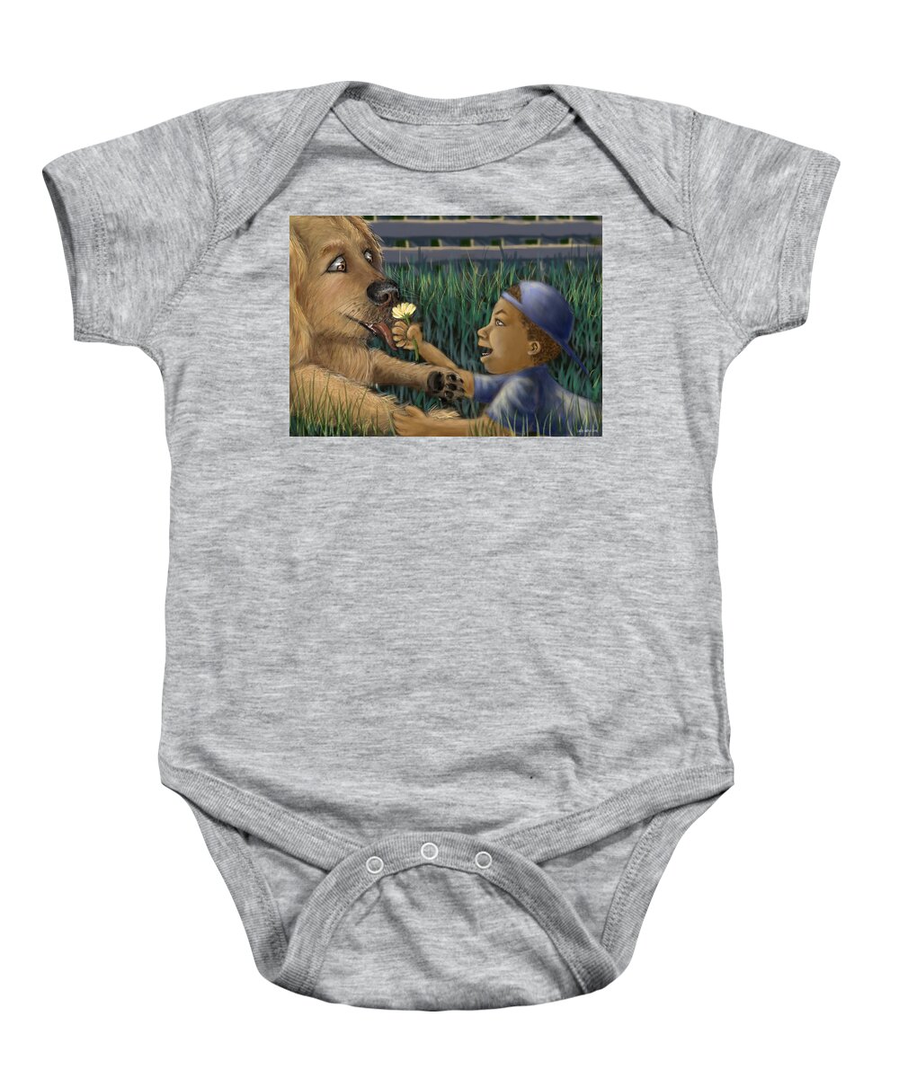 Boy Baby Onesie featuring the digital art A Boy And His Dog by Larry Whitler