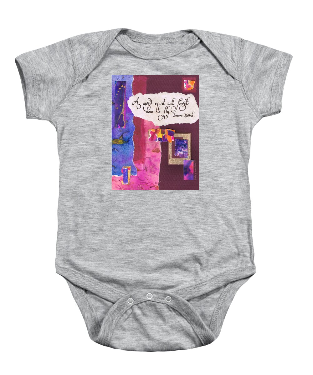 Abstract Baby Onesie featuring the painting A caged spirit will forget how to fly- maroon by Tamara Kulish