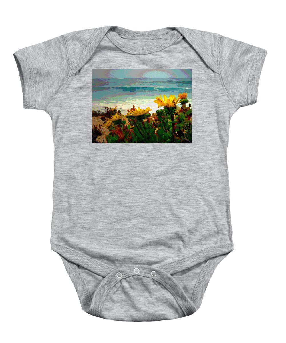 Watercolor Baby Onesie featuring the photograph A Flowery View Of The Surf Watercolor by Joyce Dickens