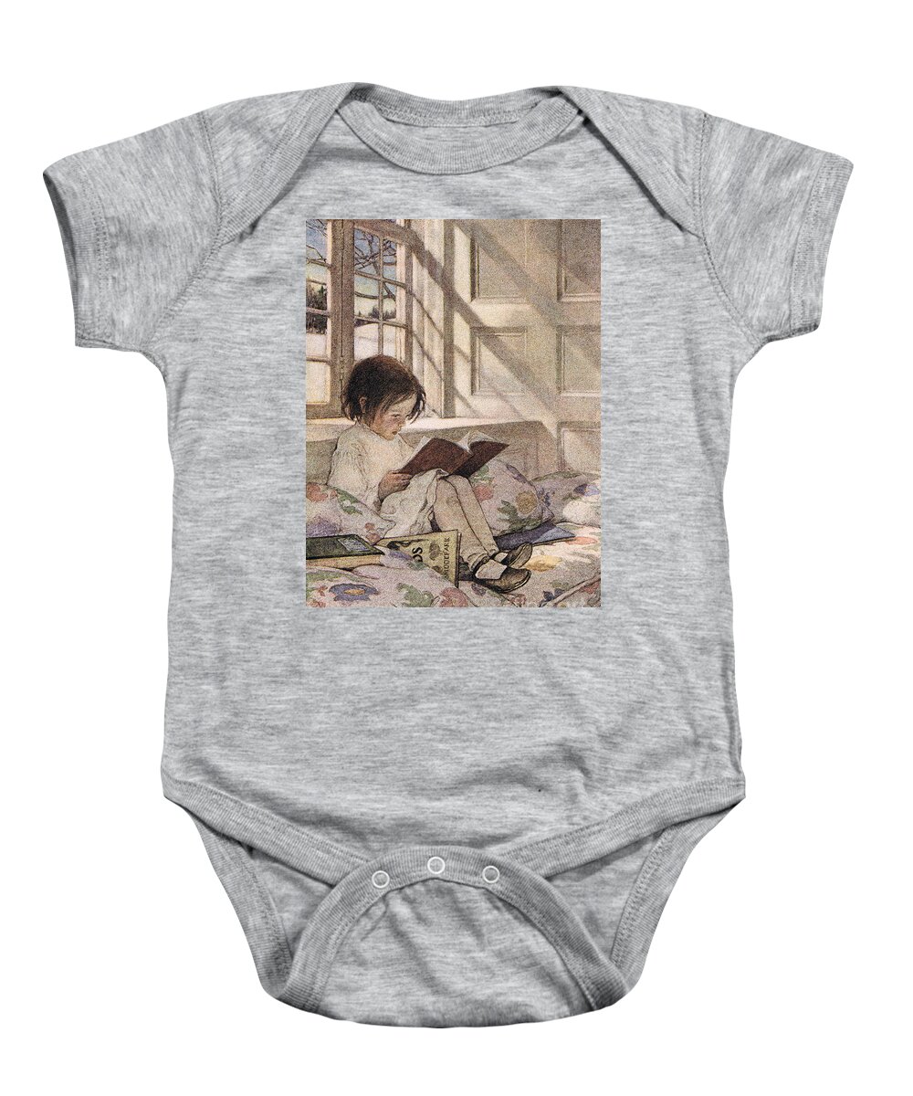 Girl Baby Onesie featuring the drawing A girl reading by Jessie Willcox Smith