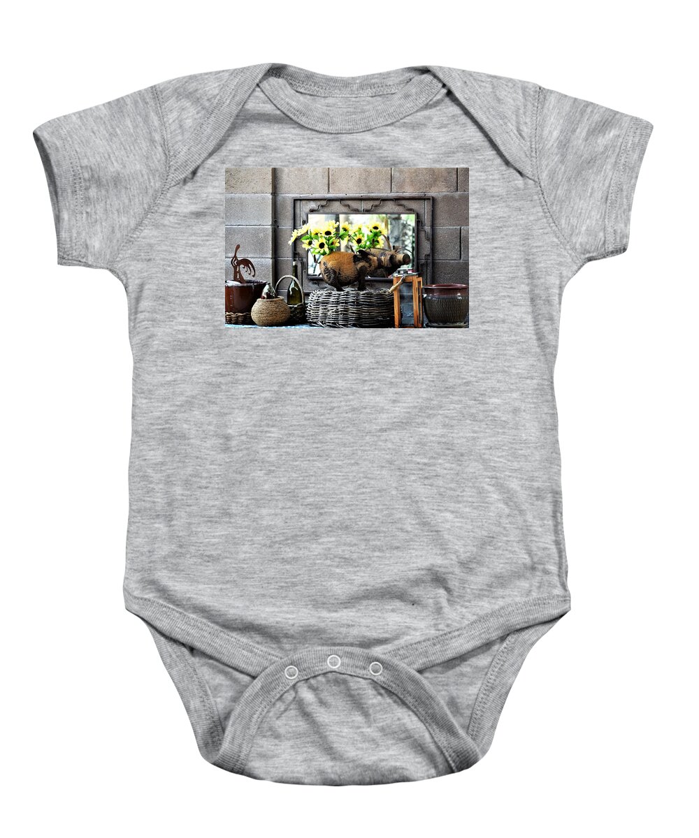 Garden Walls Baby Onesie featuring the photograph A Mirror For Ms Piggy by John Glass