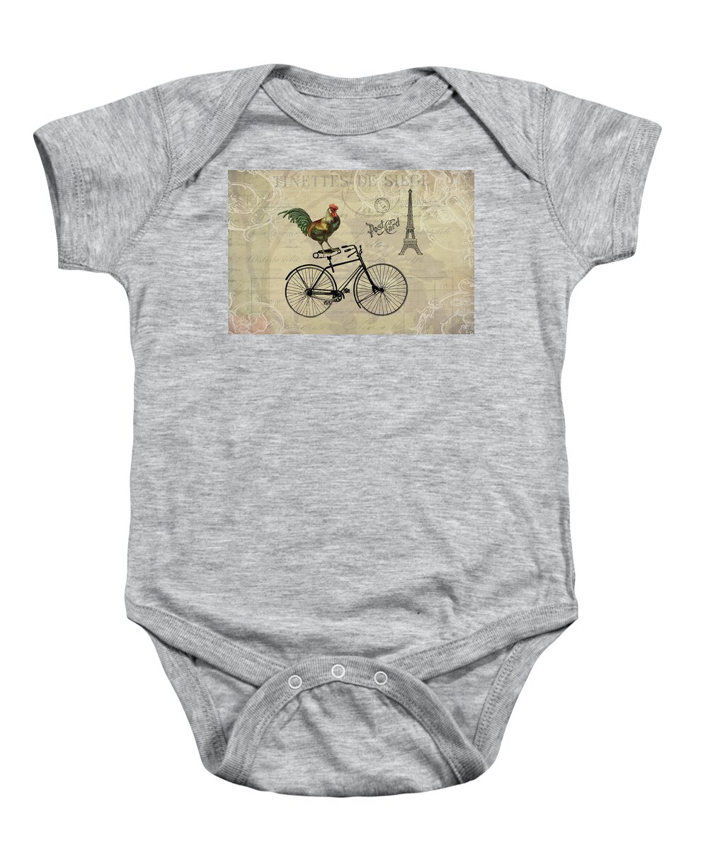 Roosters Baby Onesie featuring the digital art A Rooster in Paris by Peggy Collins