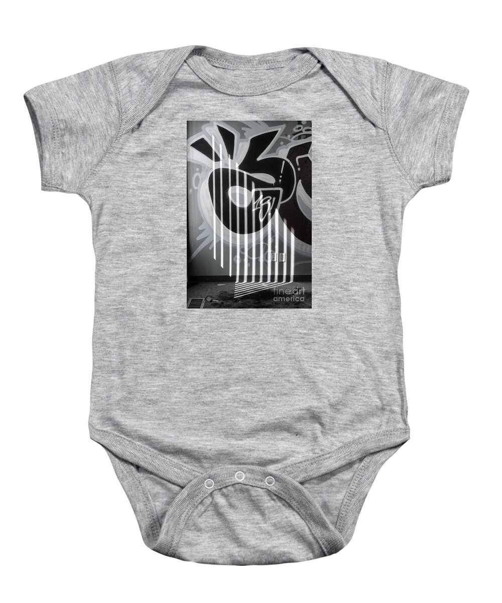 Black White Monochrome Abandoned Factory Abandon Decrepit Office Graffiti Grafitti Light Lighting Shadow Shadows Baby Onesie featuring the photograph Abandoned Factory No 6 1985 by Ken DePue
