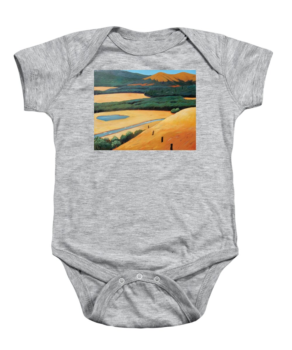 Highway Baby Onesie featuring the painting Above the Highway by Gary Coleman