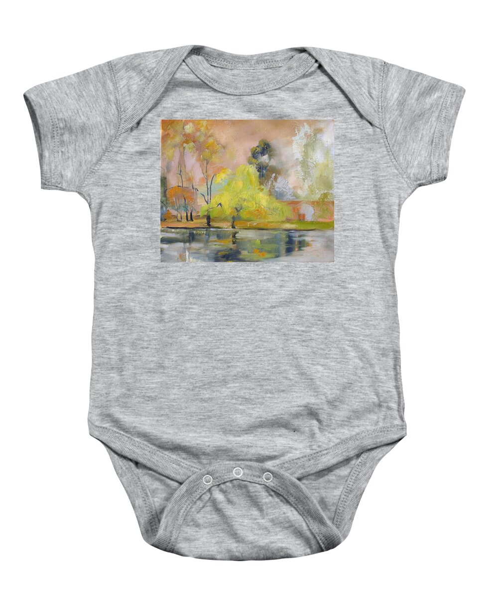 Jarnac Baby Onesie featuring the painting Abstract on Charente - Jarnac by Kim PARDON