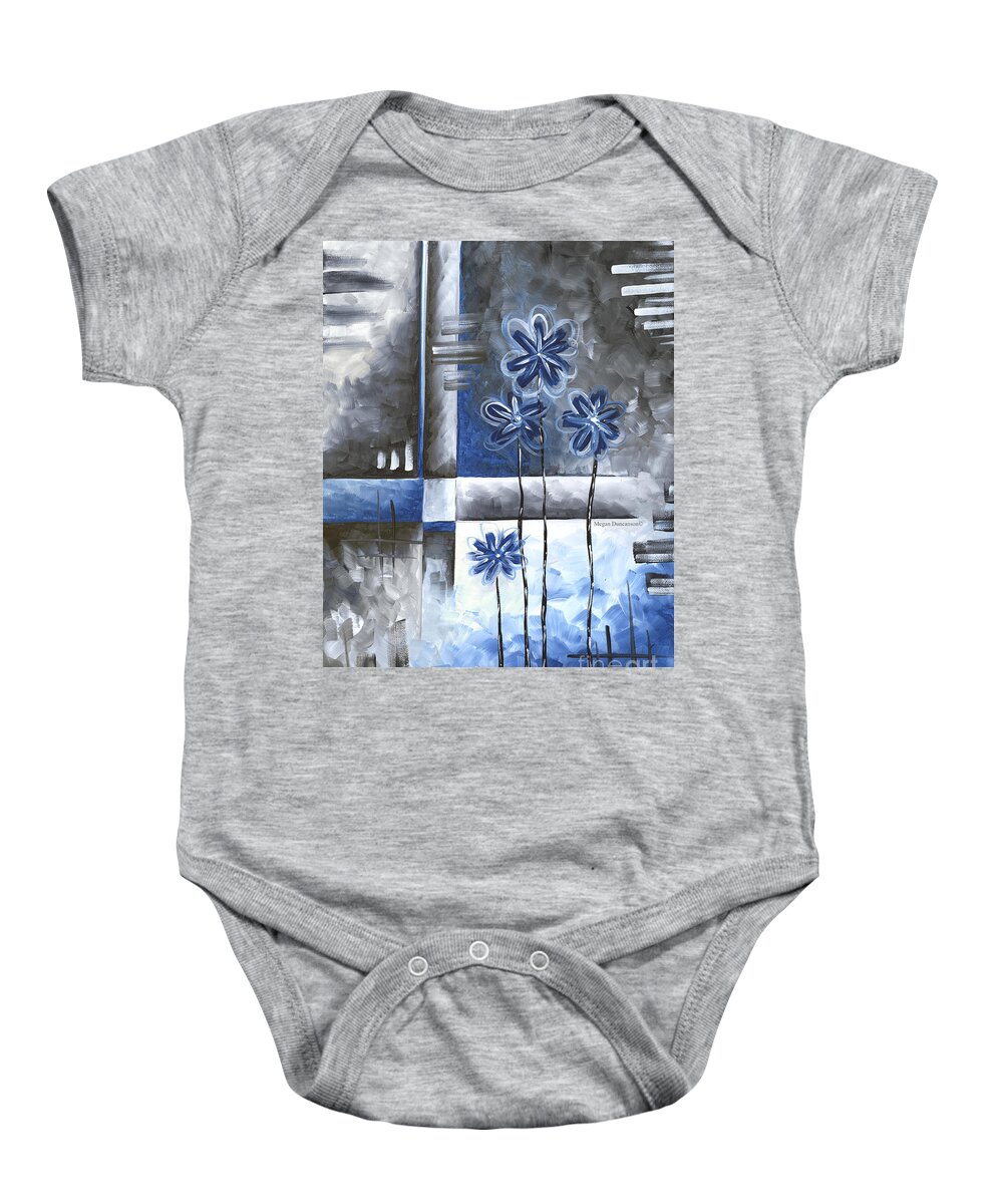 Abstract Baby Onesie featuring the painting Abstract Original Art Contemporary Blue and Gray Painting by Megan Duncanson Blue Destiny IV MADART by Megan Aroon
