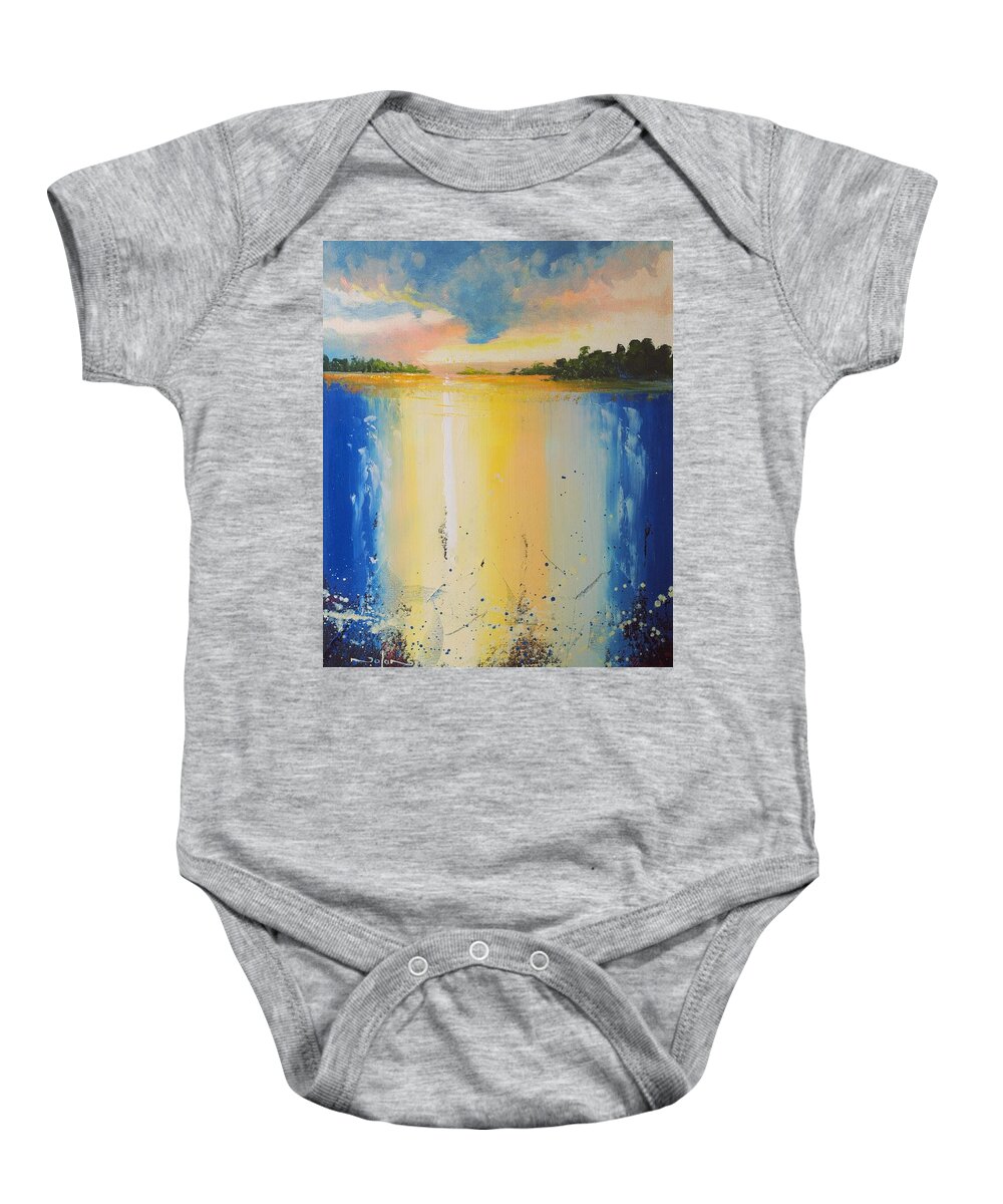 Oil Baby Onesie featuring the painting Abstract Waterfall at Sunset by Nolan Clark