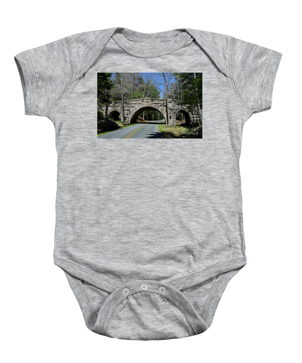 Scenic Tours Baby Onesie featuring the photograph Acadia Stone Bridge by Skip Willits