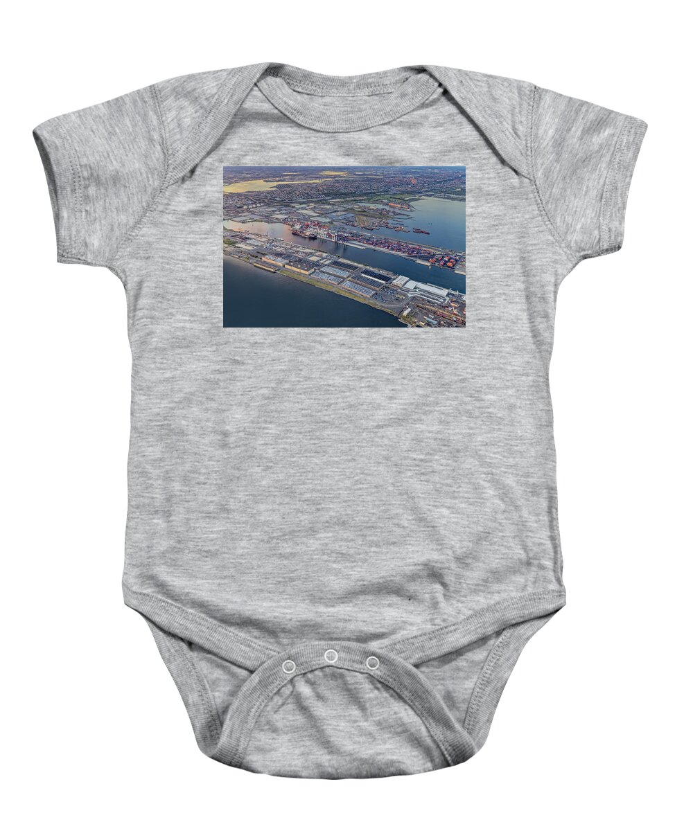 Aerial View Baby Onesie featuring the photograph Aerial View Bayonne Container Terminal by Susan Candelario