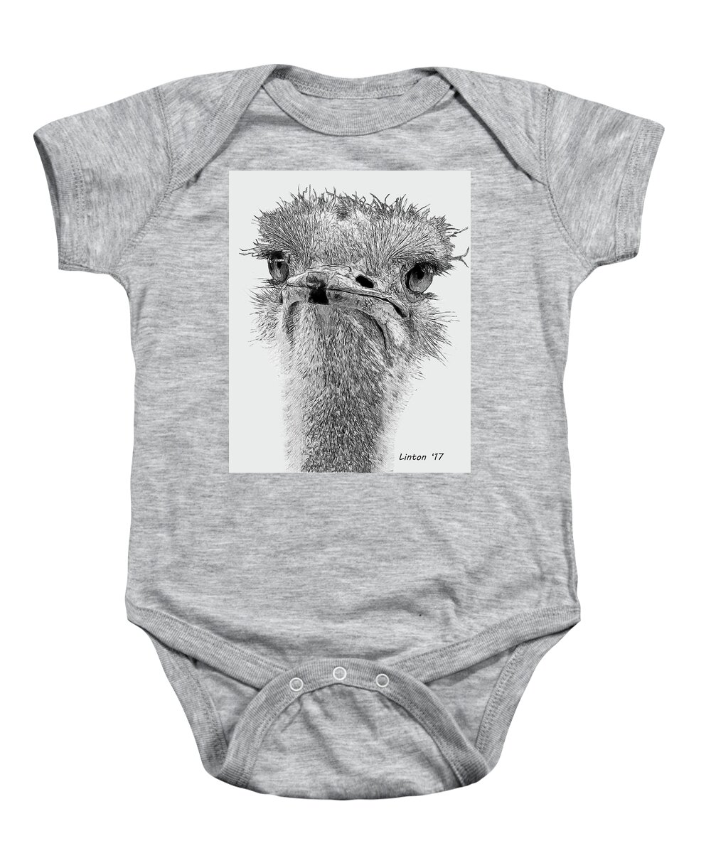 Ostrich Baby Onesie featuring the digital art African Ostrich Sketch by Larry Linton