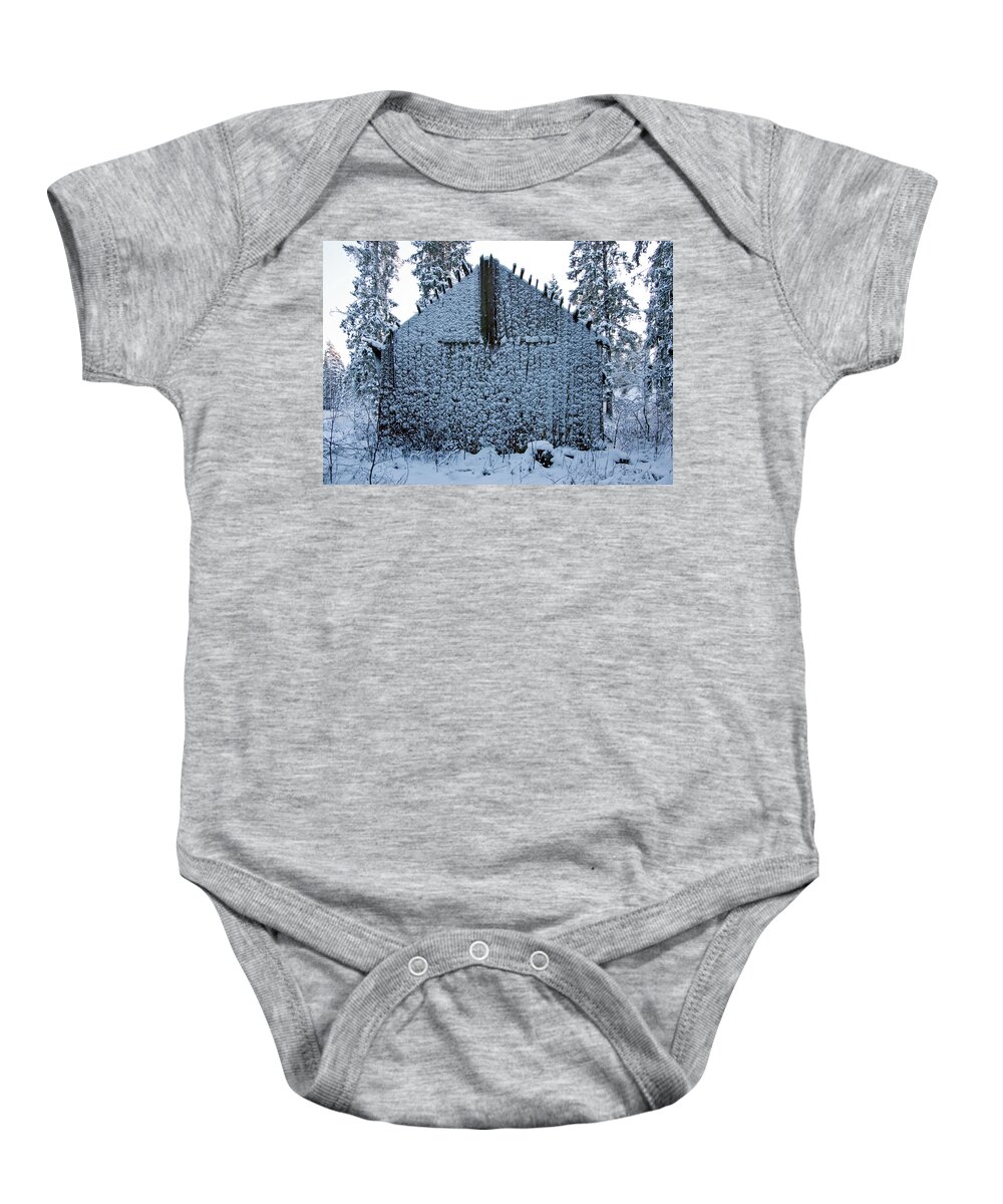 Barn Baby Onesie featuring the photograph After snowstorm by Jarmo Honkanen