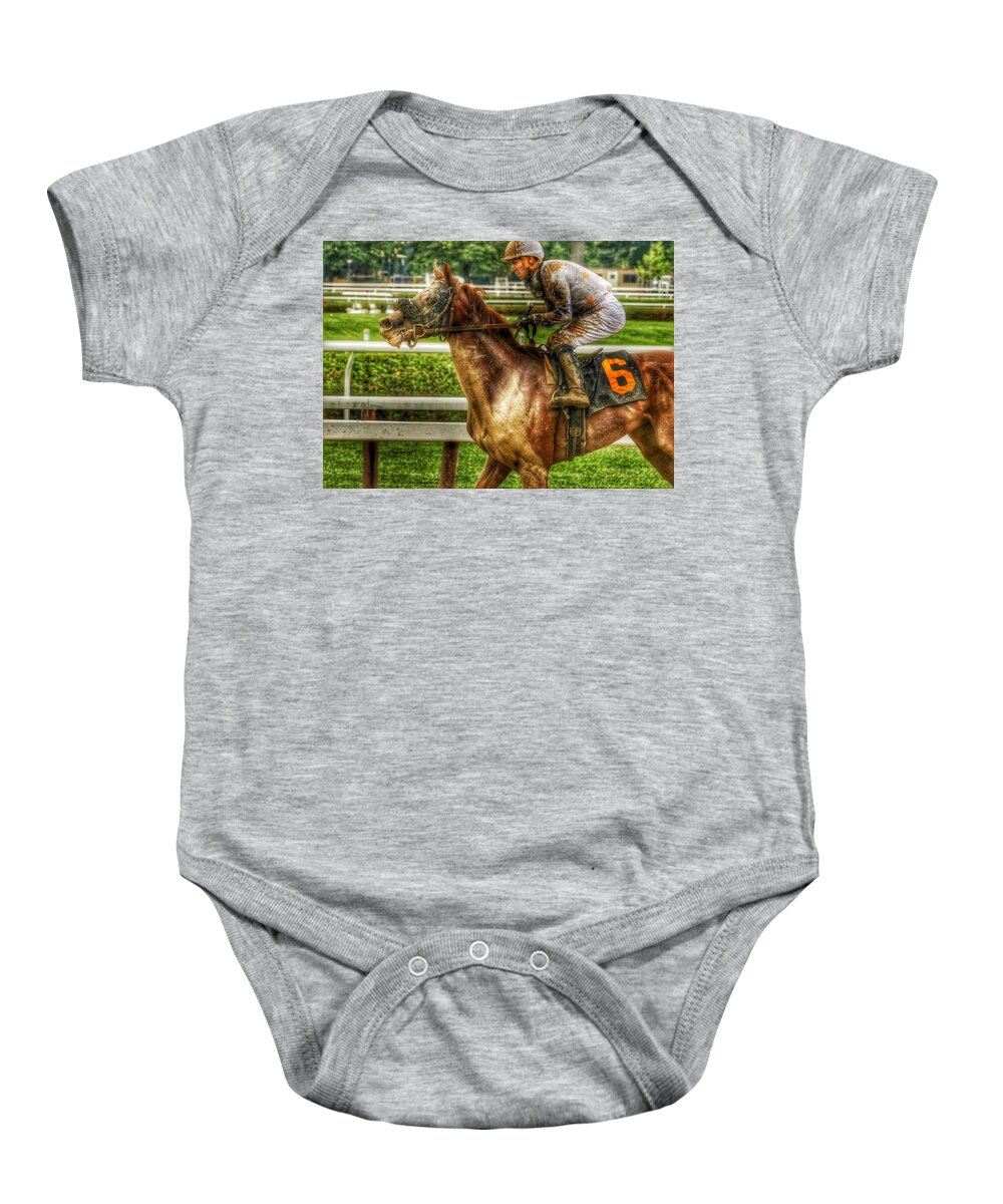Race Horses Baby Onesie featuring the photograph After The Mud by Jeffrey Perkins