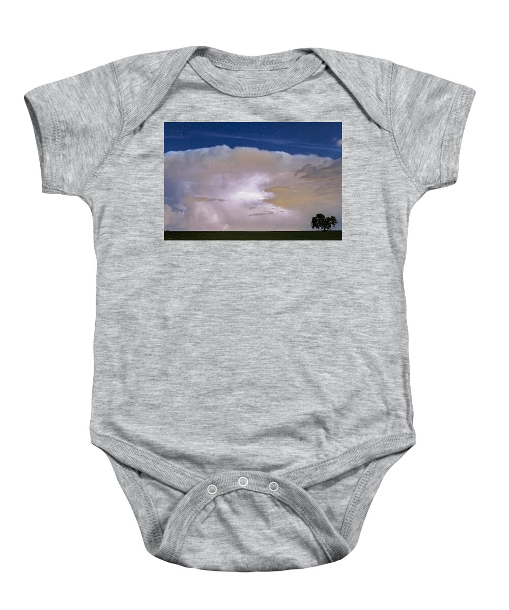 Storm Baby Onesie featuring the photograph Airliner Lightning Strikes by James BO Insogna