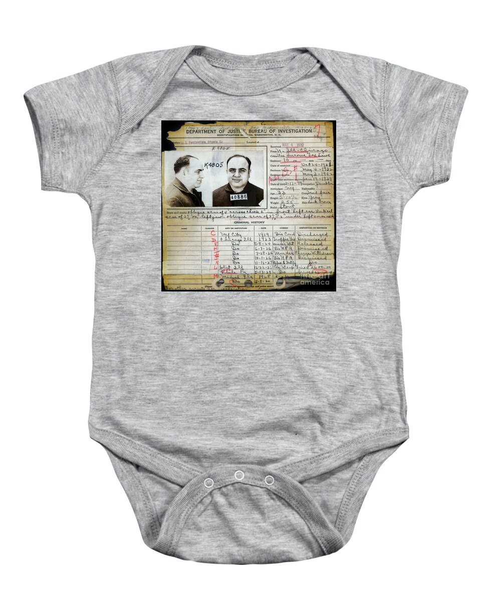 Al Capone Mugshot Baby Onesie featuring the photograph Al Capone Mugshot and Criminal History by Jon Neidert