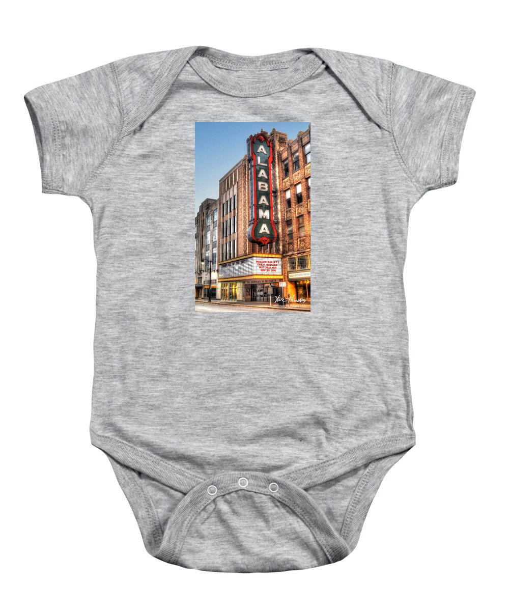 Birmingham Baby Onesie featuring the photograph Alabama Theater in Birmingham by Michael Thomas