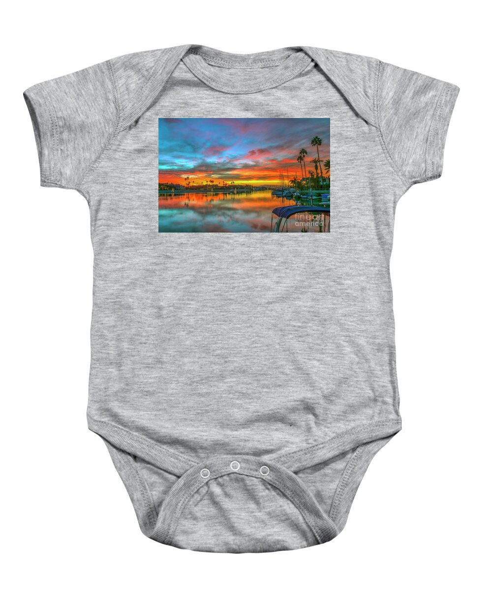 Alamitos Bay Beach Baby Onesie featuring the photograph Alamitos Bay Fiery Sunset by David Zanzinger