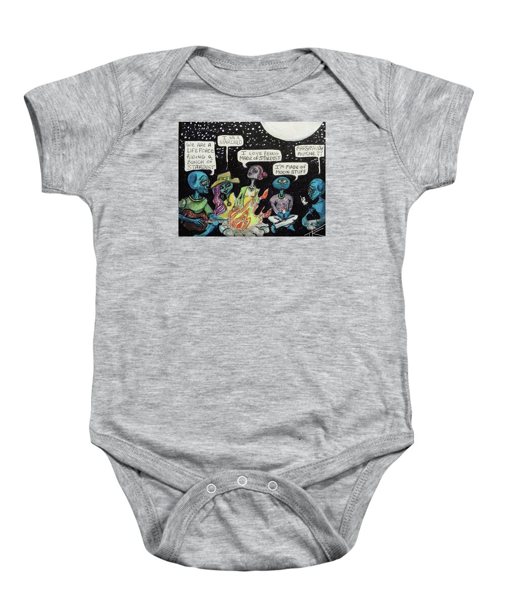 Campfire Baby Onesie featuring the painting Aliens by the Campfire by Similar Alien