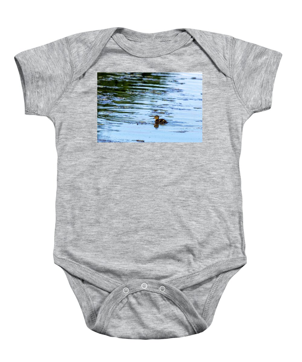 Duckling Baby Onesie featuring the photograph All By Myself by Belinda Greb