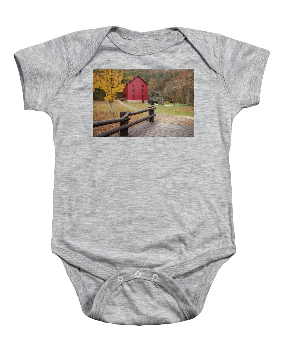 Mill Baby Onesie featuring the photograph Alley Springs Mill by Holly Ross